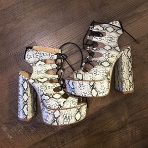 Public Desire Lace-up Faux Snakeskin Booties