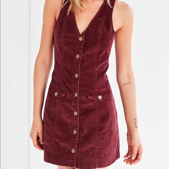 Corduroy Button-Down Mini Jumper Dress