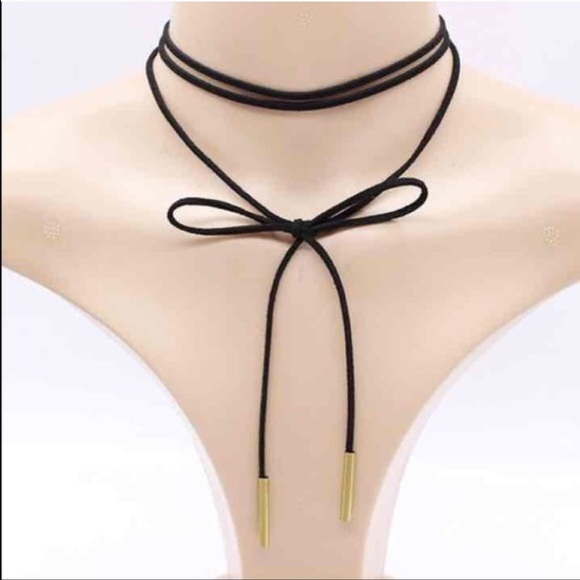 Black Suede Rope Choker w/ Gold Link