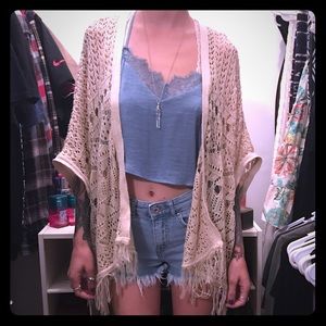 Crochet Kimono Beige Cream Tan Hippie Gypsy