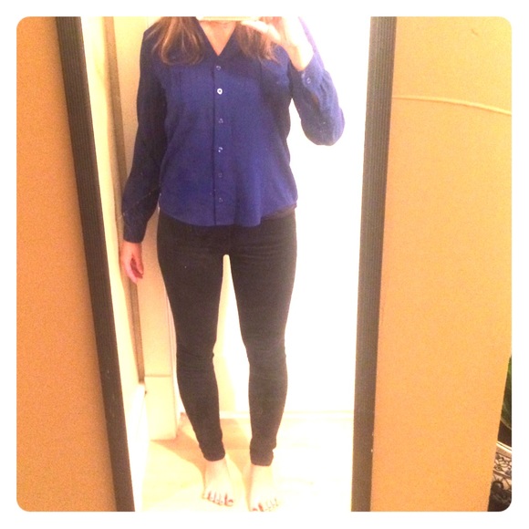 Navy Blue Button Up Blouse - Picture 1 of 3