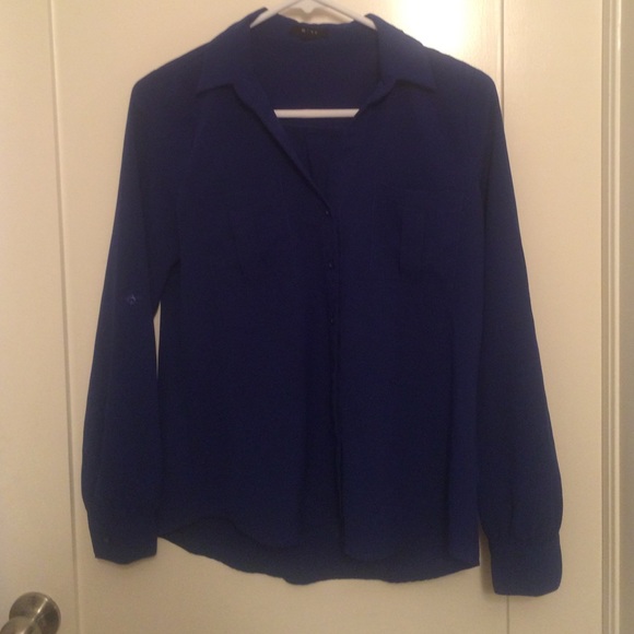 Navy Blue Button Up Blouse - Picture 2 of 3