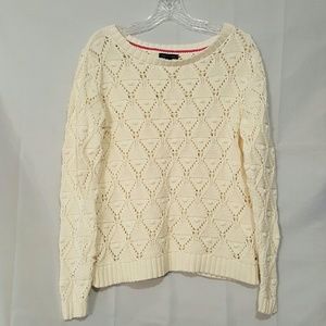 TOMMY HILFIGER IVORY OPEN KNIT CREW NECK SWEATER