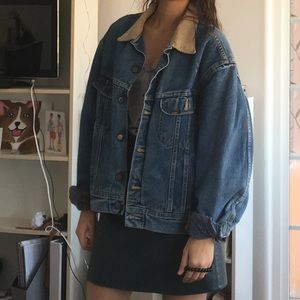 L Vintage Denim Jacket with Corduroy Collar