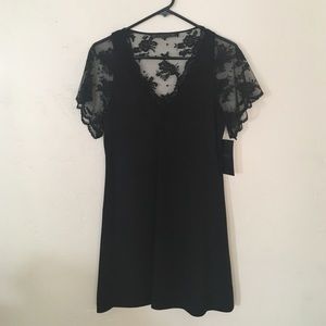 Black lace & suede dress