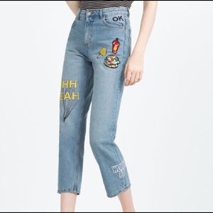 Zara (I am denim) sequin patch mom jeans