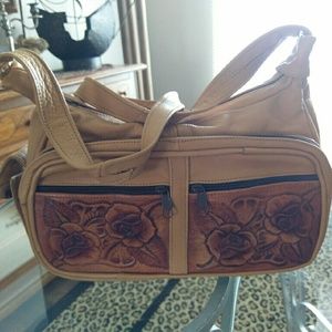 Vintage Hand Tooled Leather Shoulder Bag