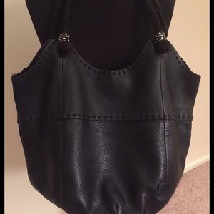 The Sak-Soft Black Leather Bag W/Middle Pouch