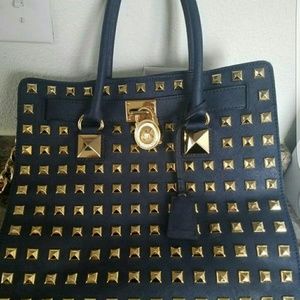 Michael Kors | Bags | Michael Kors Navy Blue Gold Studded Purse | Poshmark