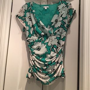 Green & white floral print blouse