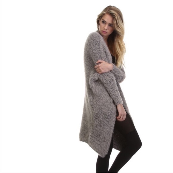 Silver Faux Fur Pocket Cardigan - Picture 2 of 4