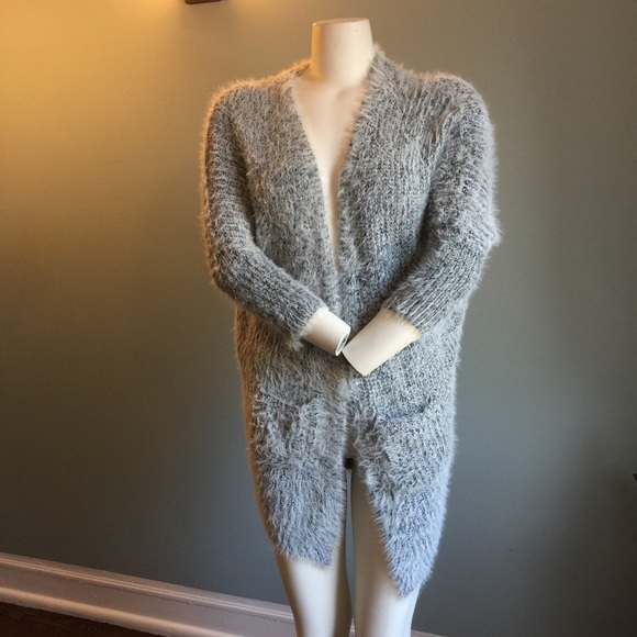Silver Faux Fur Pocket Cardigan - Picture 3 of 4
