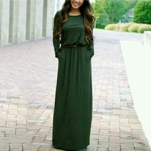 Green maxi dress with belt