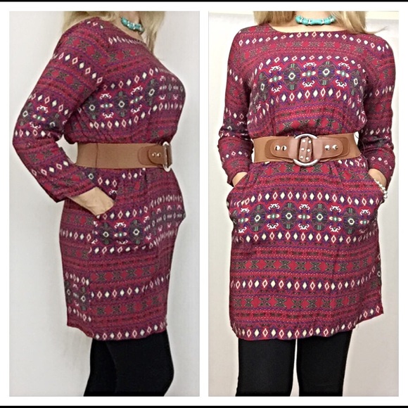 ✂️PRICECUT✂️Belted Tribal Tunic Dress Top Sold - Picture 4 of 4