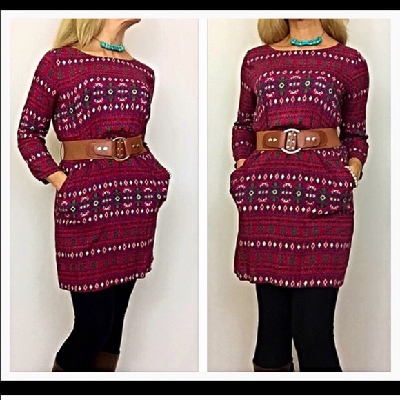 ✂️PRICECUT✂️Belted Tribal Tunic Dress Top Sold - Picture 3 of 4