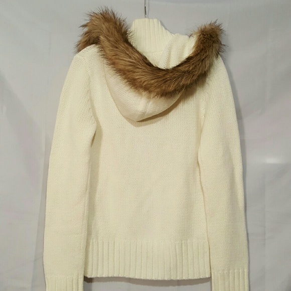 TILDON IVORY HOODED BUTTON ZIP SWEATER JACKET - Picture 4 of 4