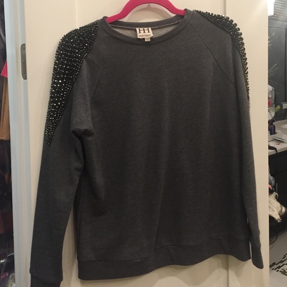 Haute Hippie Sweaters - a grey sweatshirt with rhinestones