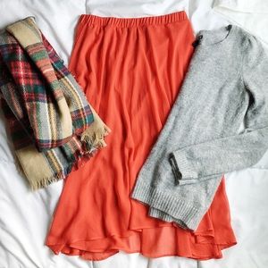 Flowy red midi skirt