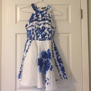 Blue and White floral open back