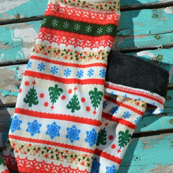 << Fleece Lined Christmas Tree Holiday Leggings >> - Picture 2 of 2