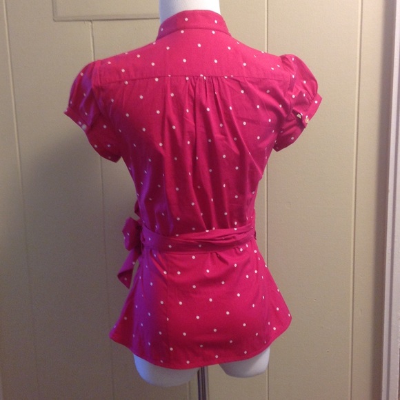 Express hot pink & white polka dot wrap top XS - Picture 3 of 4