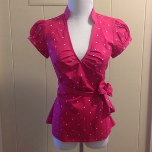 Express hot pink & white polka dot wrap top XS
