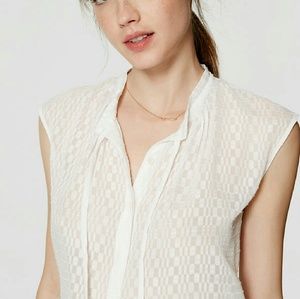 Ann Taylor LOFT geo jacquard tie neck top