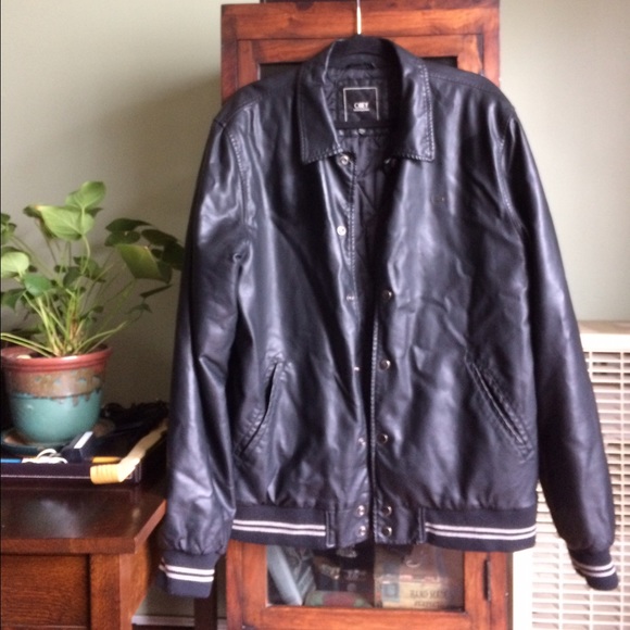 Obey black faux leather varsity jacket