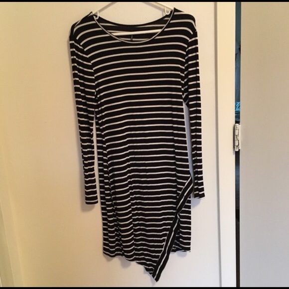 Asymmetrical Black/White Striped Dress