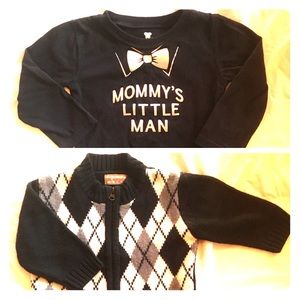 Long-sleeve onesie with zip-up knit sweater