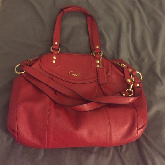 Red leather coach bag