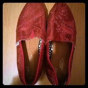 Womens Toms Red Glitter