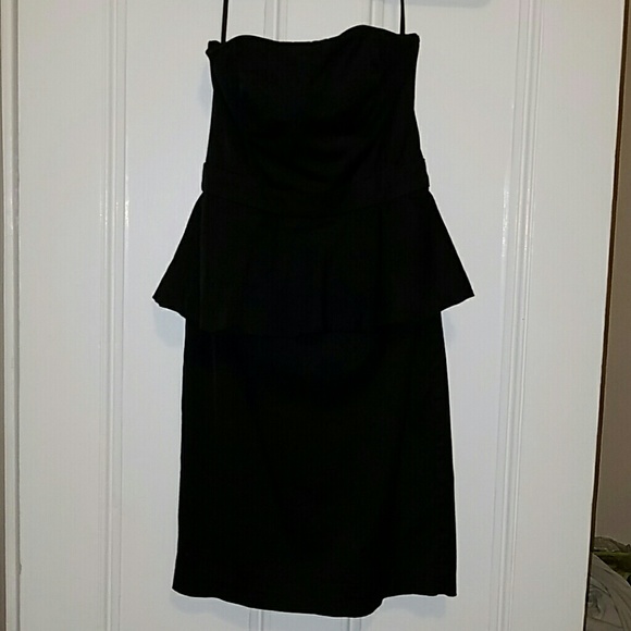 Black and White strapless peplum dress