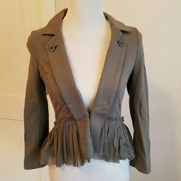 Free People jersey cotton blazer w/ ruffle. Olive