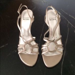 Stuart Weitzman- Metallic Silver Hiturn Sandal.