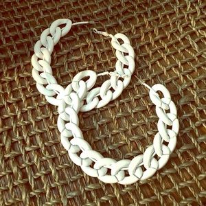 Large white chain link earrings