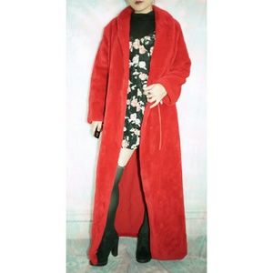 vtg nwt red faux fur borg long robe