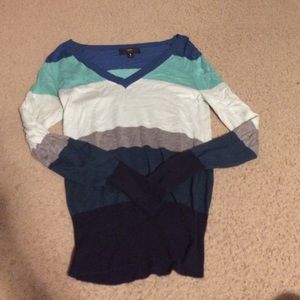 Teal and gray striped sweater