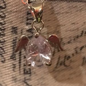 💐TEAR DROP FAUX DIAMOND PENDANT W/ANGEL WINGS