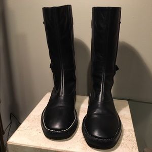 Mid calf black biker boots