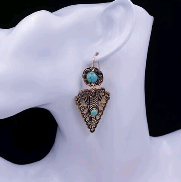 โ๏ธSOLD Gold & Turquoise Triangle Earrings - Picture 2 of 3
