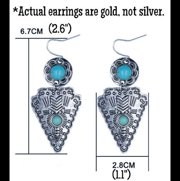 โ๏ธSOLD Gold & Turquoise Triangle Earrings - Picture 3 of 3