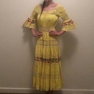 Vintage Mexican Oaxacan lace and embroidery dress