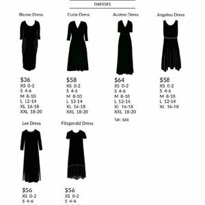 A&D Dress Size Chart - Not a Listing for Sale