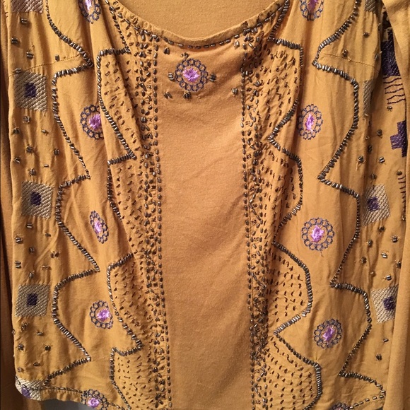 NWOT FREEPEOPLE Mustard Beaded Top - Picture 7 of 7