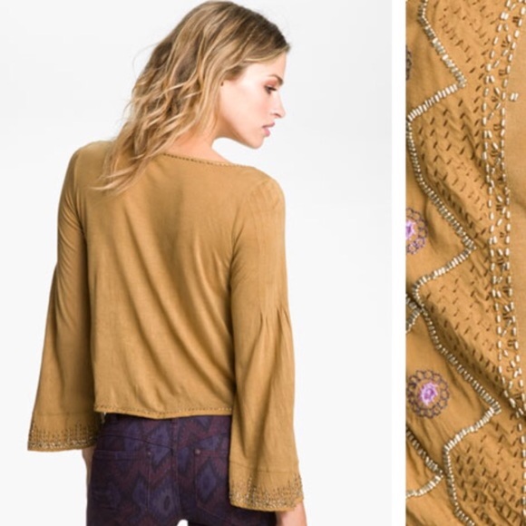 NWOT FREEPEOPLE Mustard Beaded Top - Picture 2 of 7