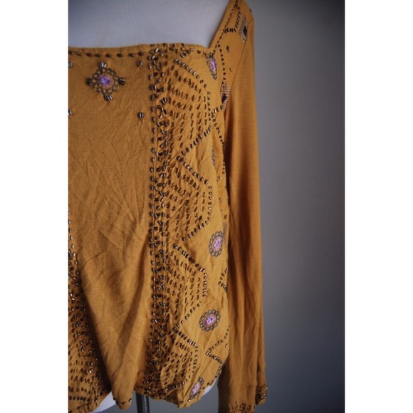 NWOT FREEPEOPLE Mustard Beaded Top - Picture 4 of 7