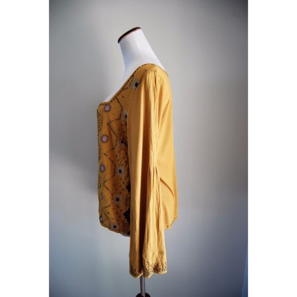 NWOT FREEPEOPLE Mustard Beaded Top - Picture 5 of 7