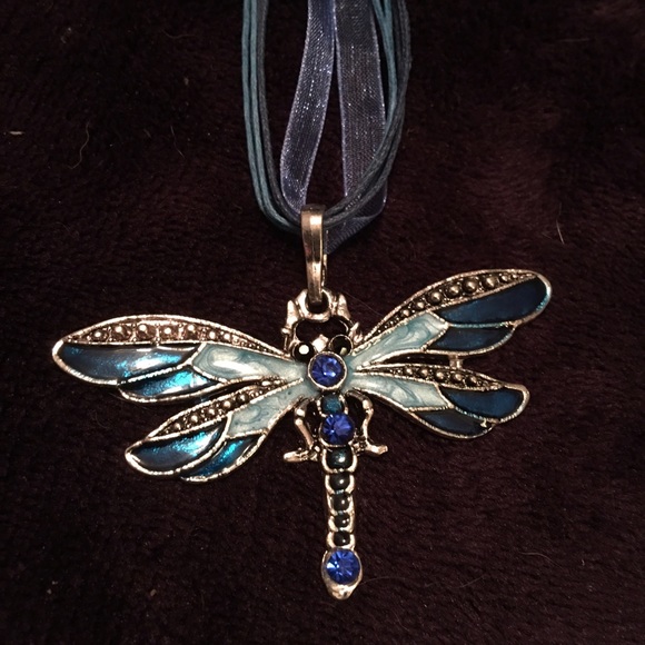 Pretty blue colored dragonfly choker