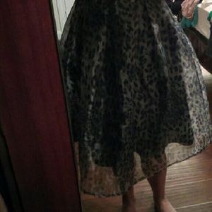 Cheetah print metallic finish midi skirt